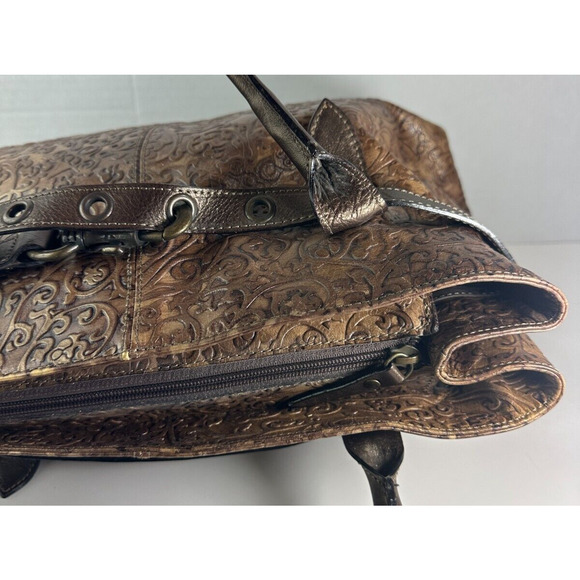 Roberta Gandolfi Genuine Leather Handbag Bronze Embossed Shoulder Made in Italy - Picture 11 of 16